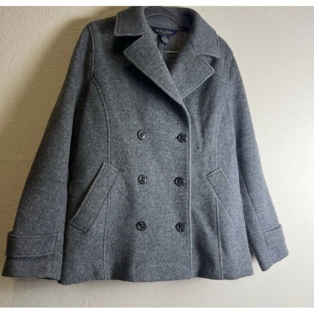 Brooks Brothers Womens 12 Gray Wool Alpaca Double Breasted Pea Coat Old Money